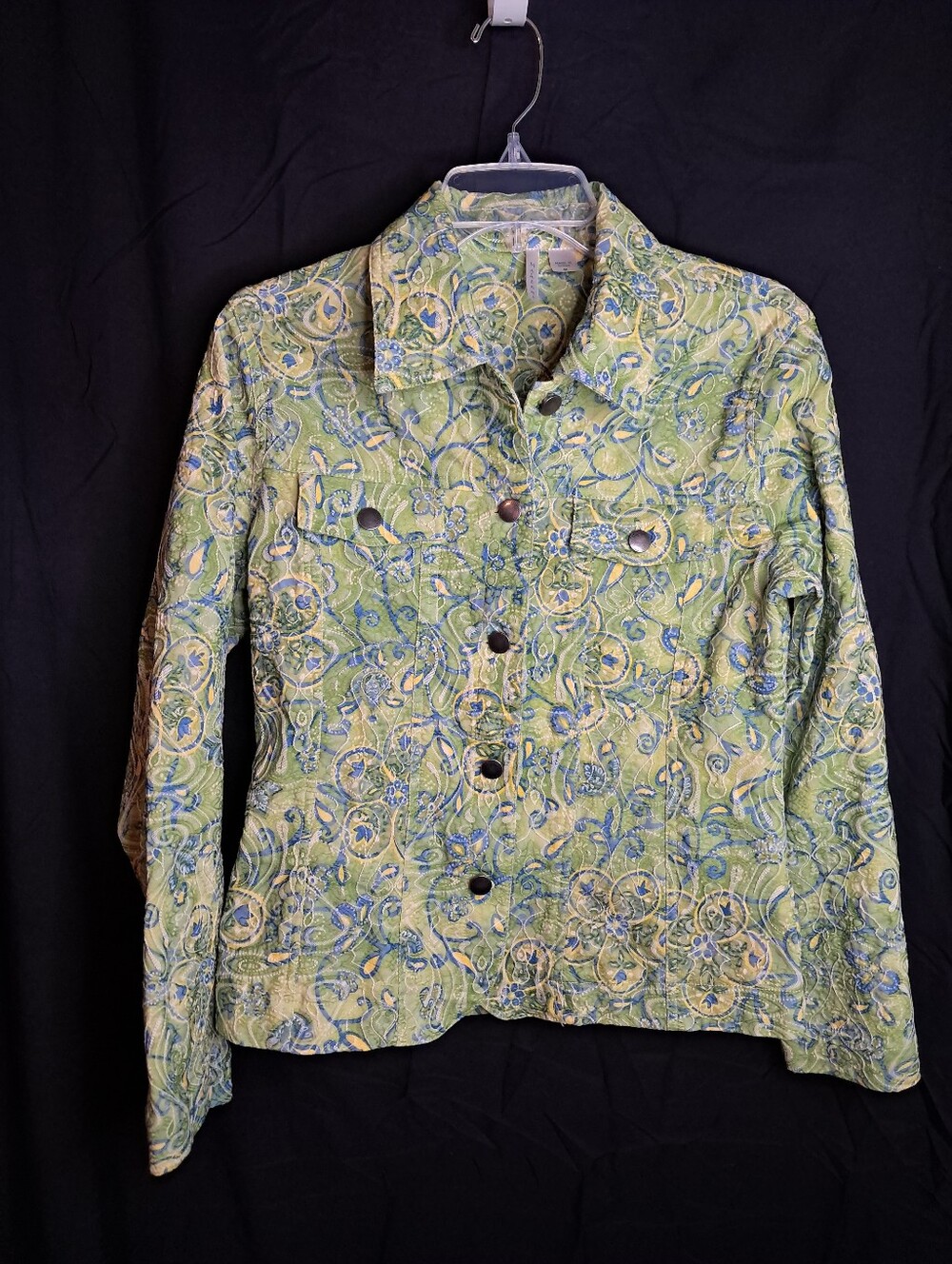 Mahtani Green Paisley Pattern Stretch Cotton Blend Button Up Jacket